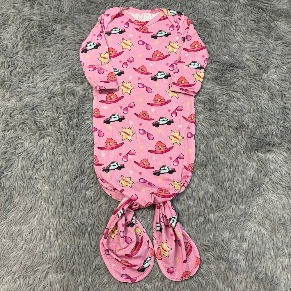 Miller & Co. Baby Girl Pink Sheriff Knot Gown Bamboo Infant 0-3 Months NEW